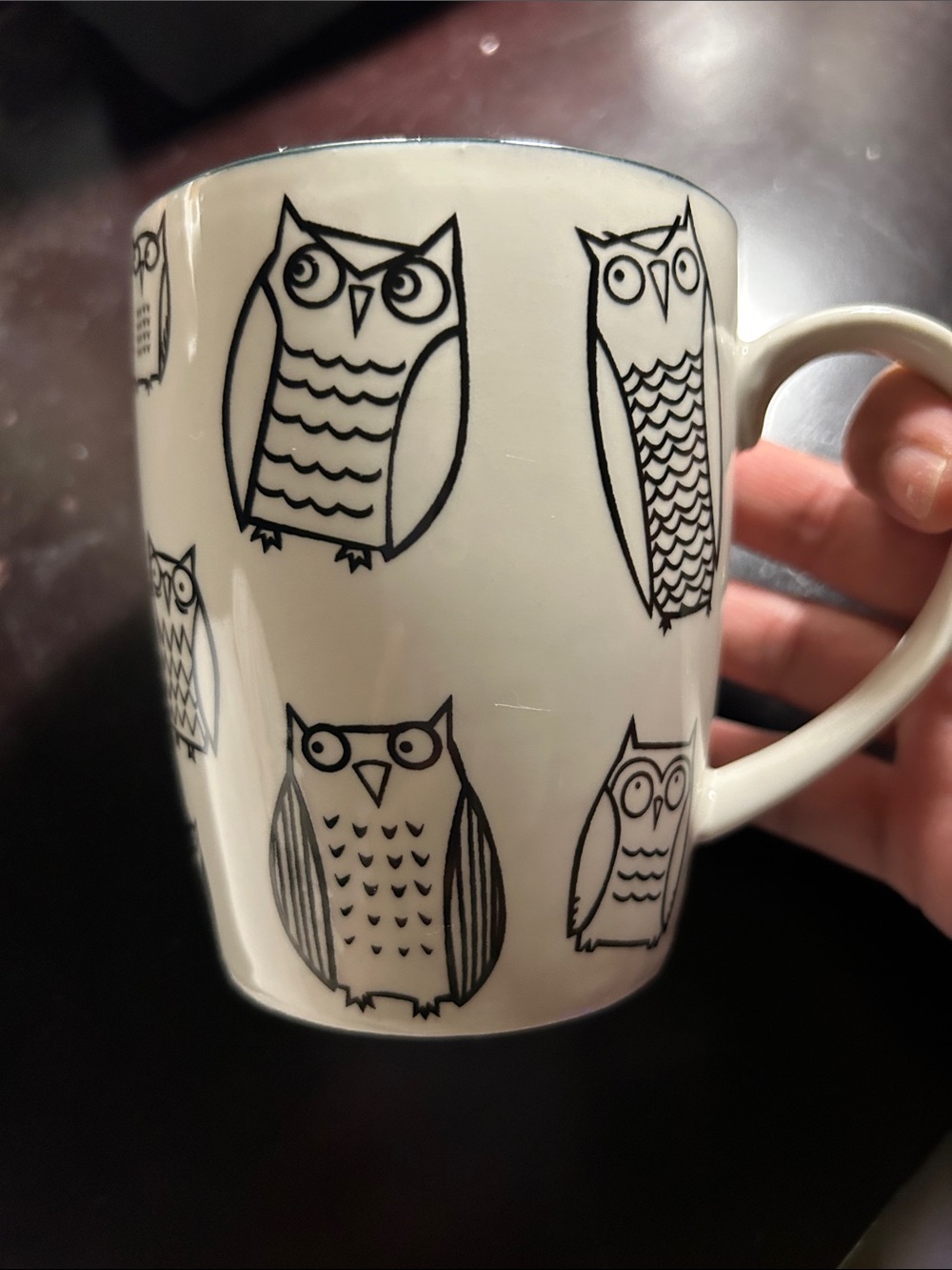 White Ceramic Owl Mug with Black Sketch Design